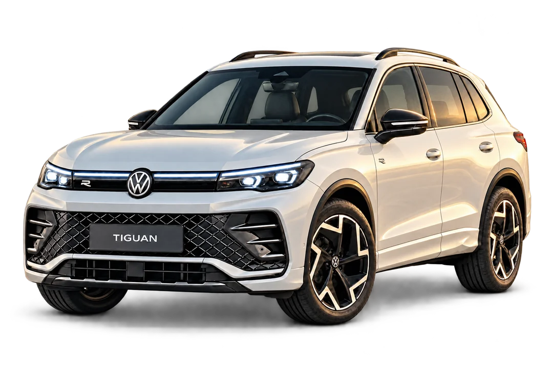 Volkswagen Tiguan R-Line blanco, vista de tres cuartos